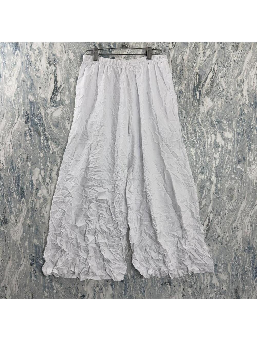 Boho Crinkle White Wide-Leg Pants (L)